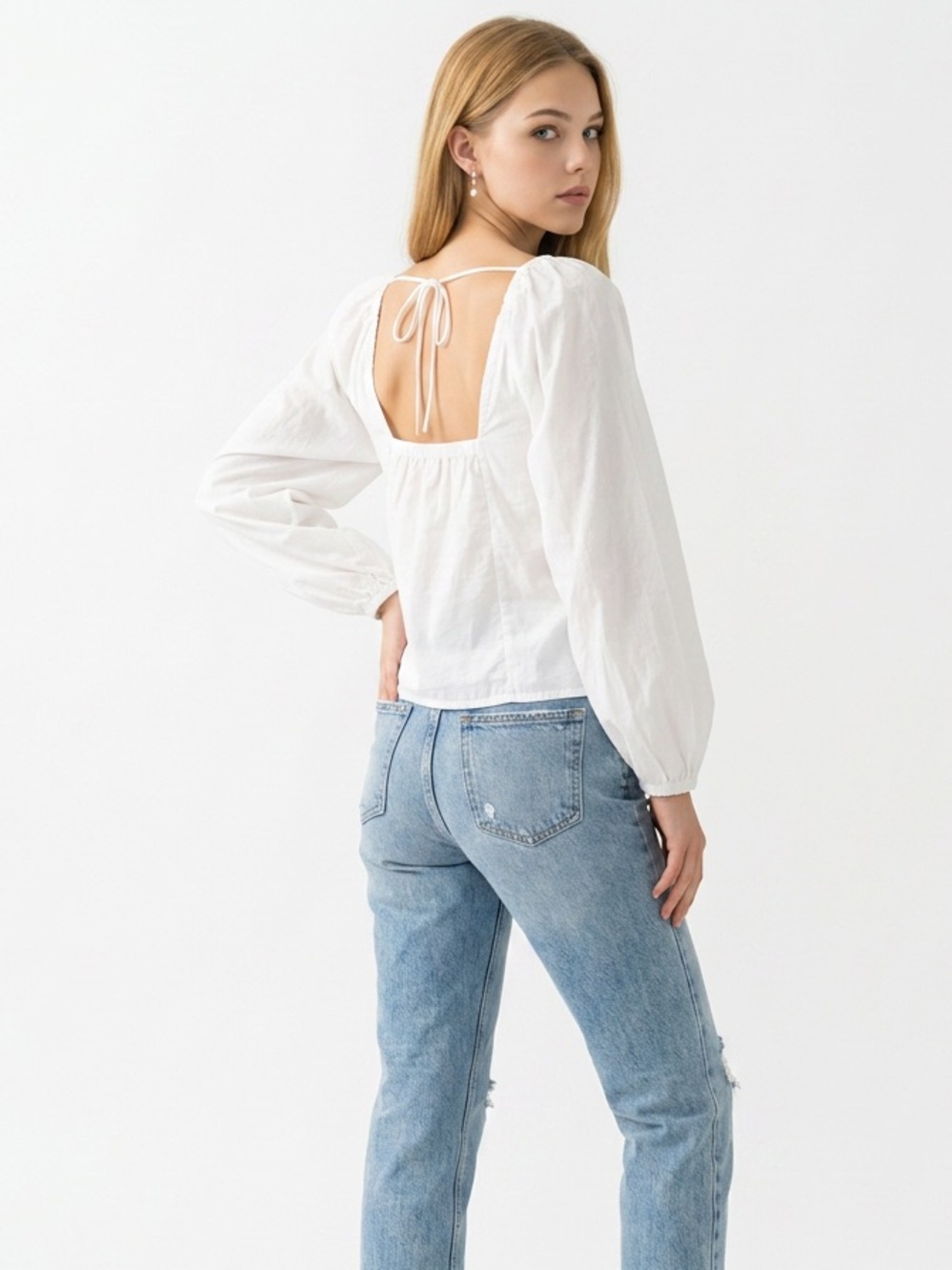 J. Crew White Open-Back Peasant Blouse